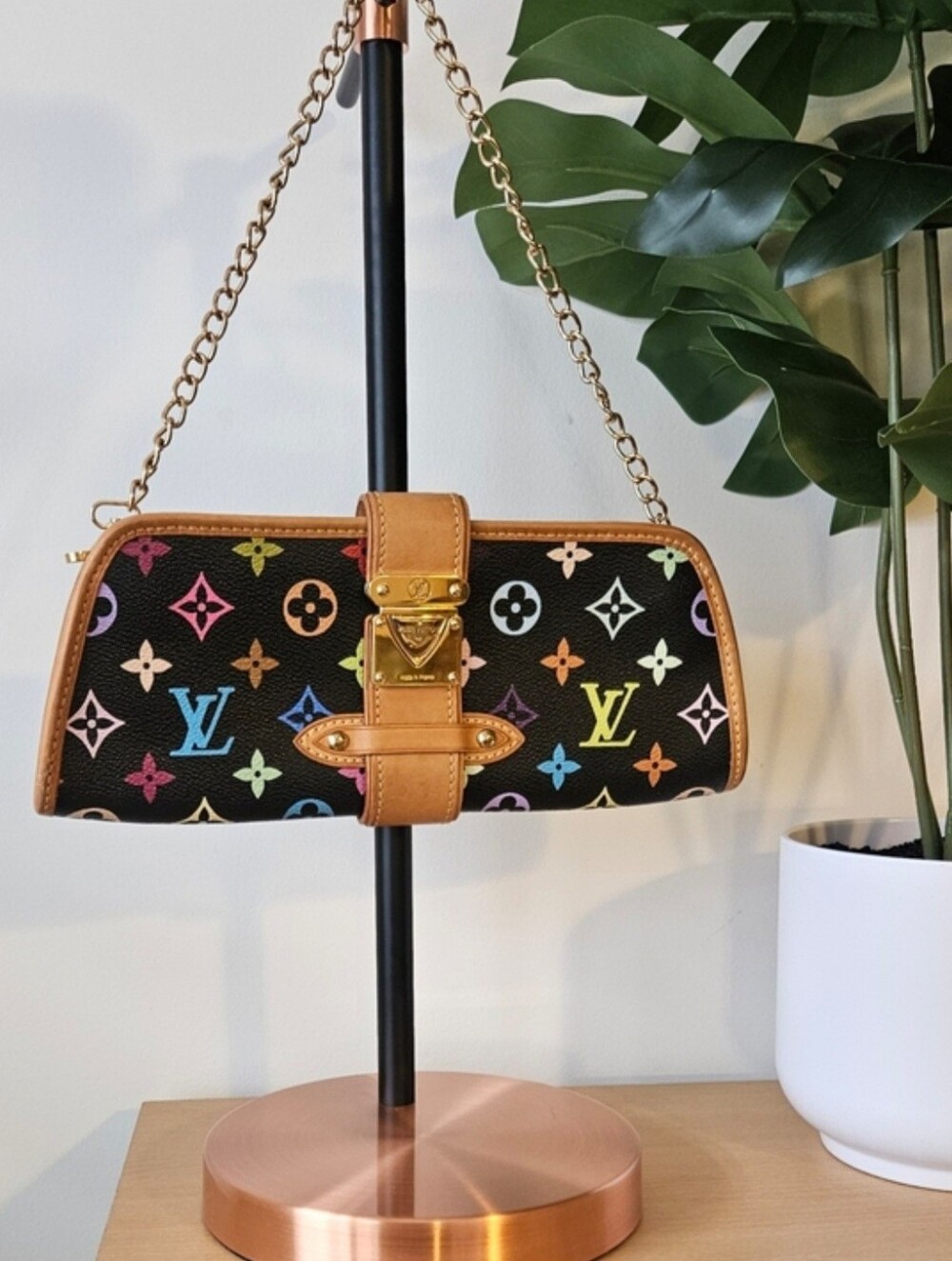 Louis Vuitton x Takashi Murakami RARE Black Multicolor Monogram Shirley Clutch